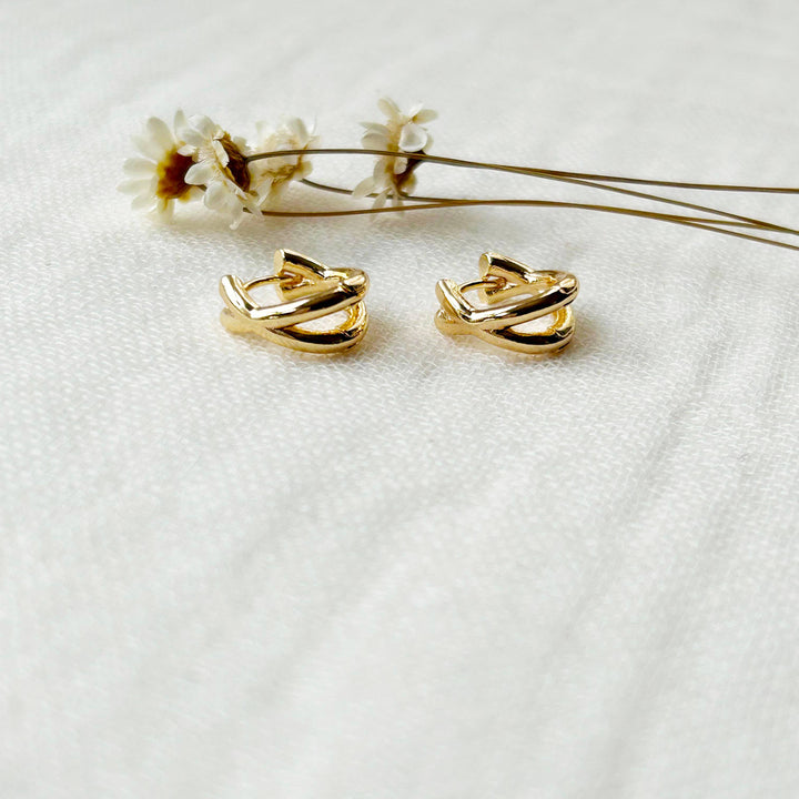 Gold Criss Cross Hoops KT788