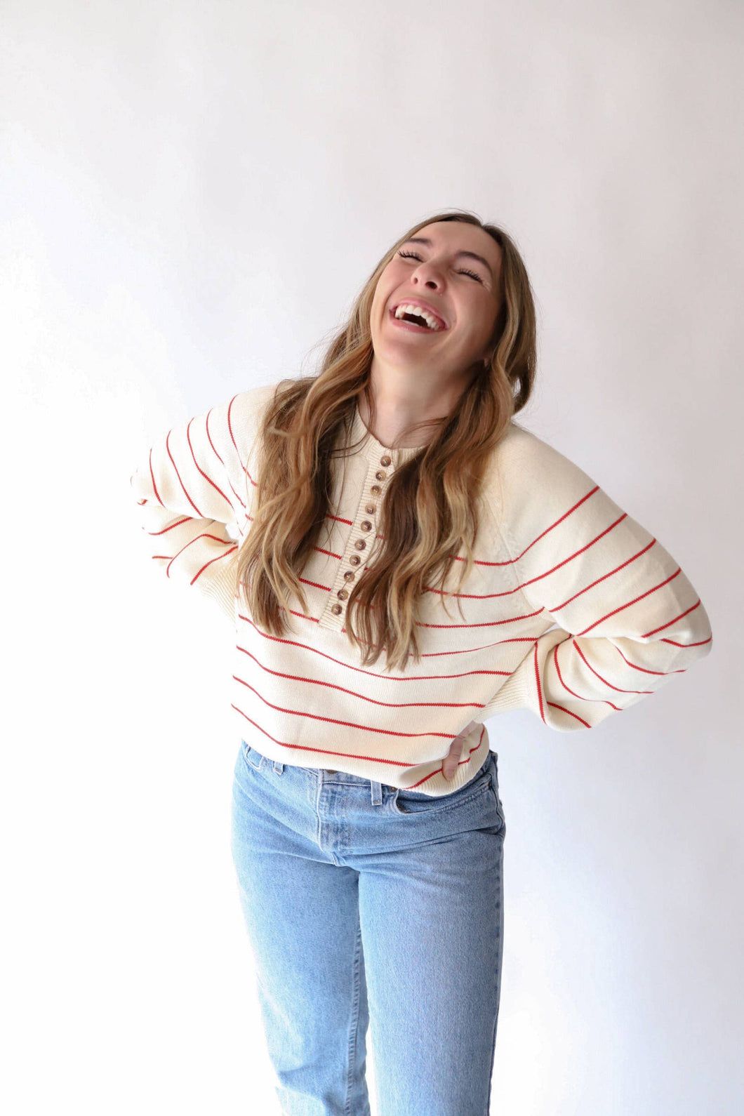 Womens Striped Henley, Womens Sweaters, Spring 2025