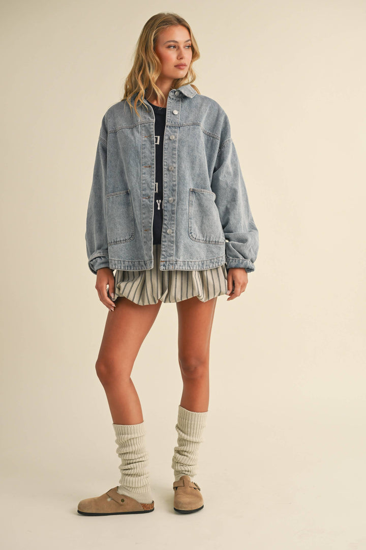 IJ1519 OVERSIZED FRONT POCKET DENIM JACKET