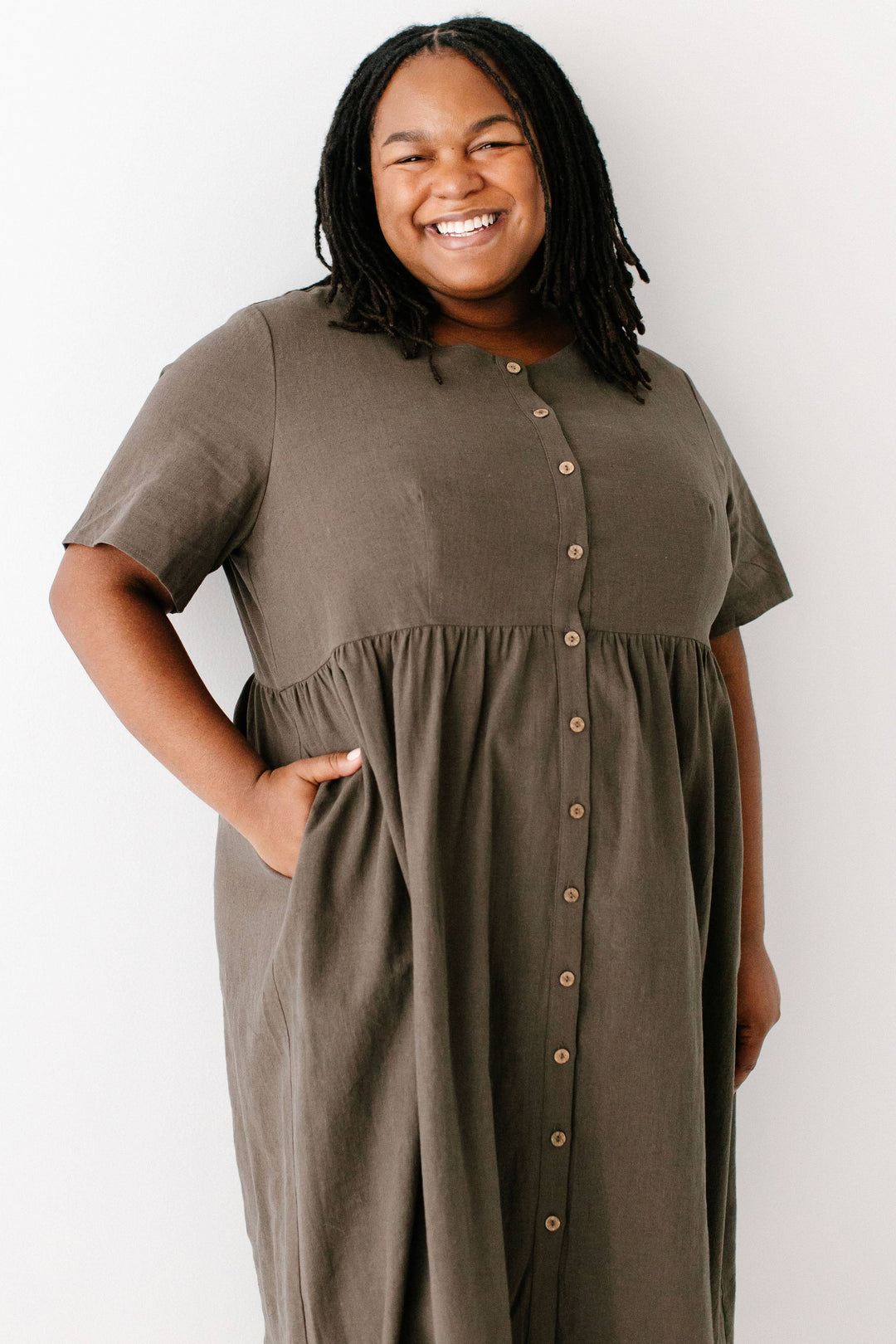 Adeline Button Down A-Line Midi Dress MSE23