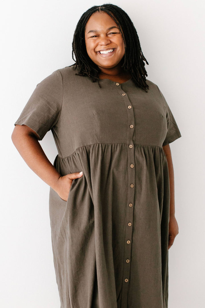 Adeline Button Down A-Line Midi Dress MSE23