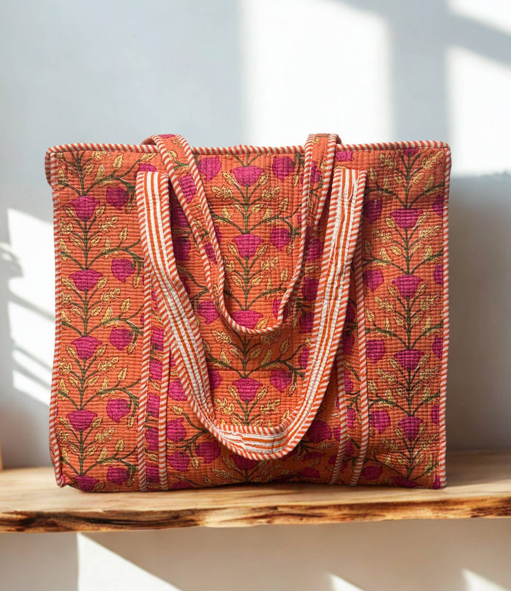 Block Print Quilted Bag ~ Peach DVS25
