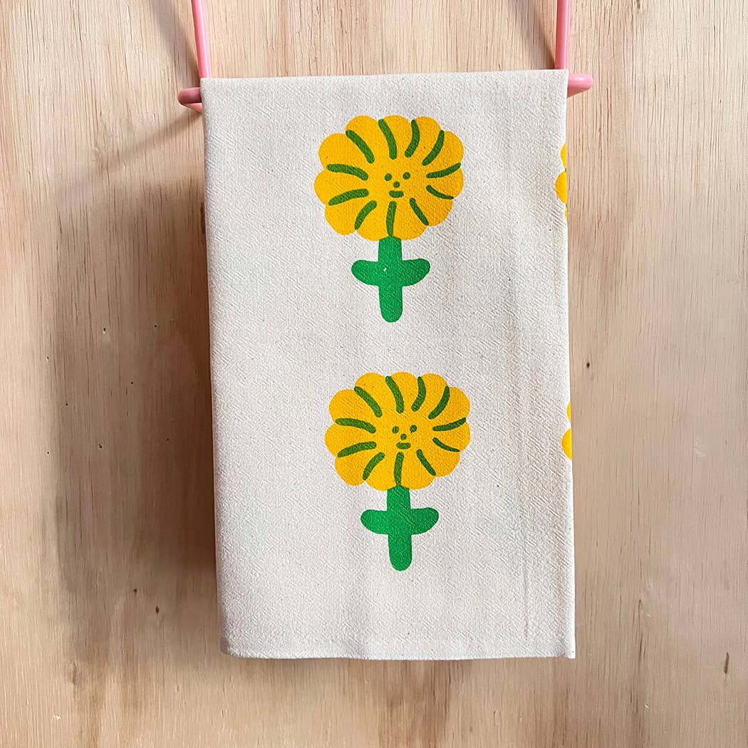 Happy flower tea towel NICE4