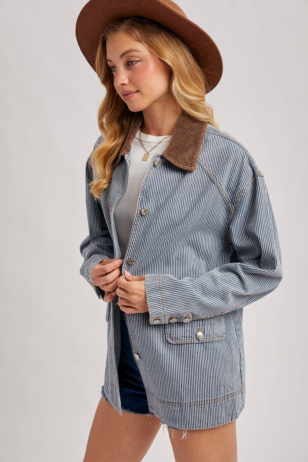 DENIM CORDUROY COLLAR CONTRAST BARN COAT