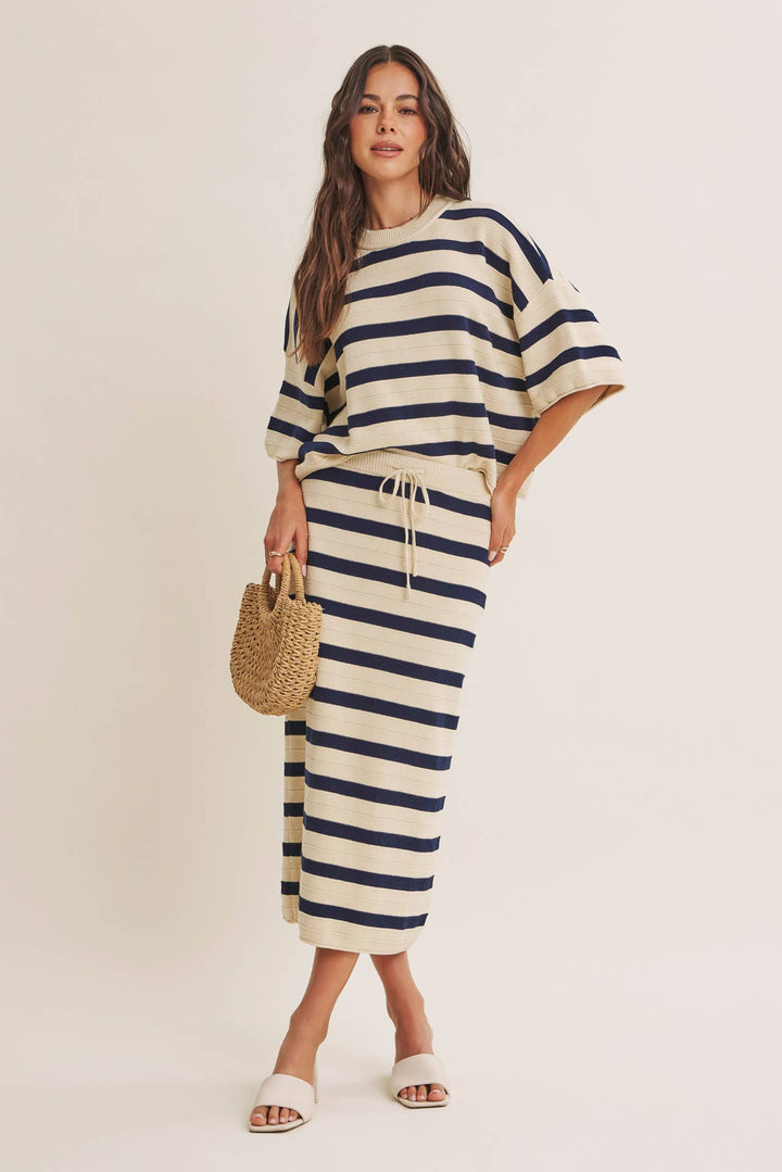 WEEKEND IN CANNES SOFT DRAPE COTTON STRIPE RELAXED SWEATER FB289