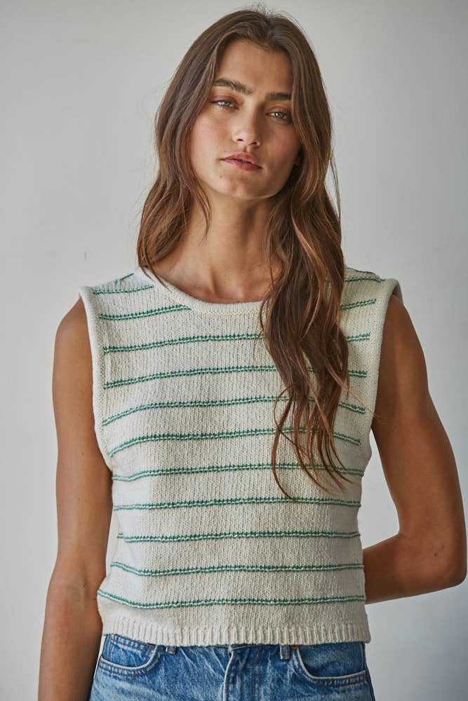 W2466 | Knit Striped Sweater Tank with Open Back Tie Straps