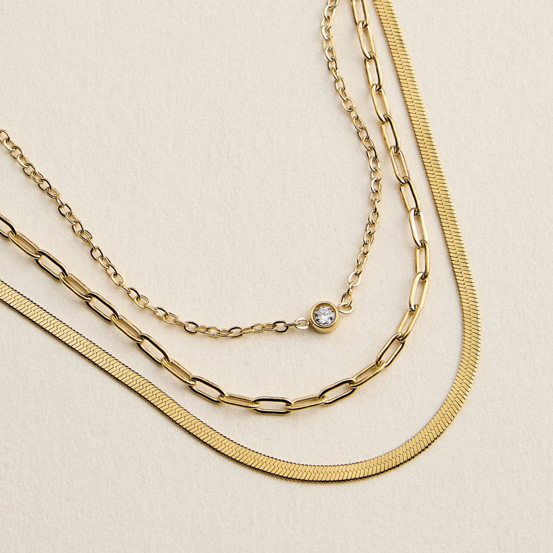 Layered Chain Bracelet for Women | Gold or Silver Tone Multi-Chain Bracelet with CZ Charm FR672