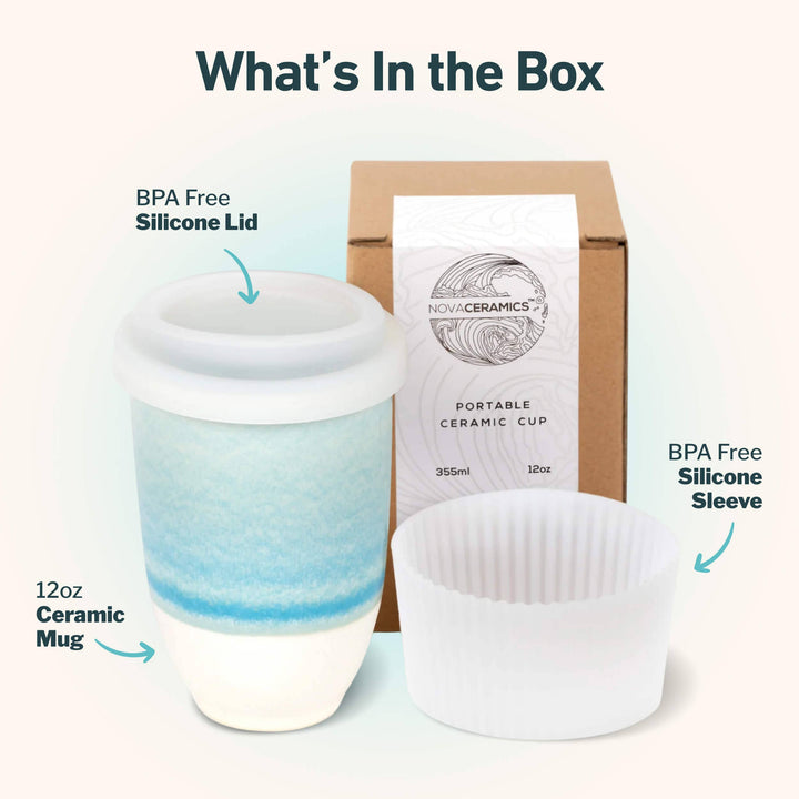 Lagoon Ceramic Coffee Cup – 12oz with Lid &amp; Sleeve NV97