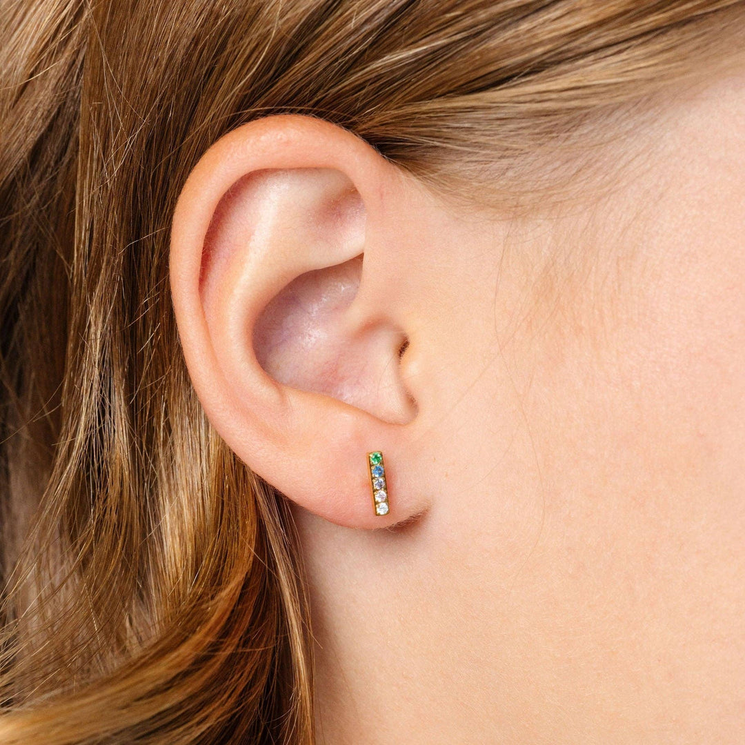Rainbow Gem Bar Stud Earrings - Hypoallergenic, Flat Back PPE335