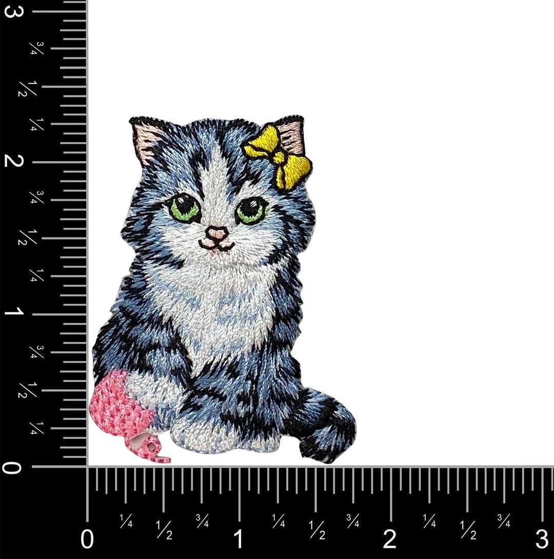 Cat with Pink Yarn Ball, Embroidered, Iron-on Patch IR