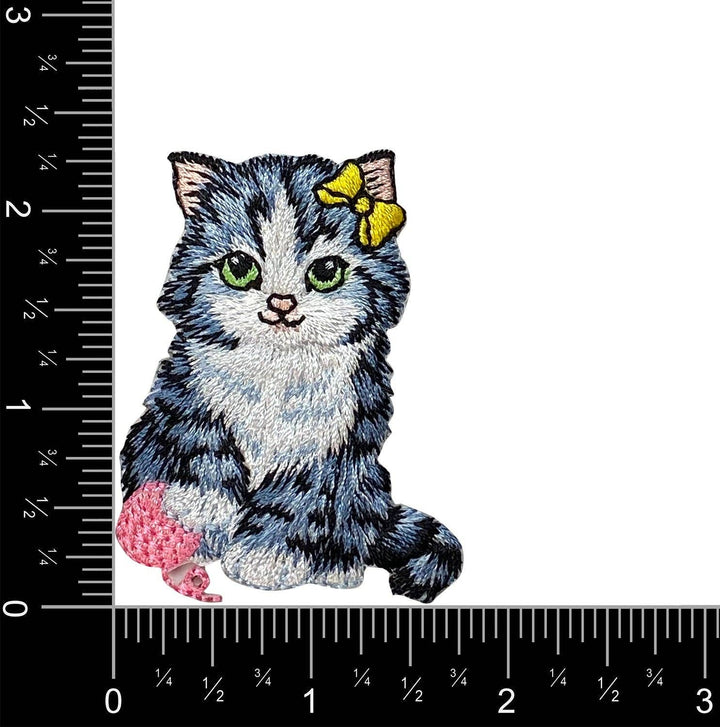 Cat with Pink Yarn Ball, Embroidered, Iron-on Patch IR