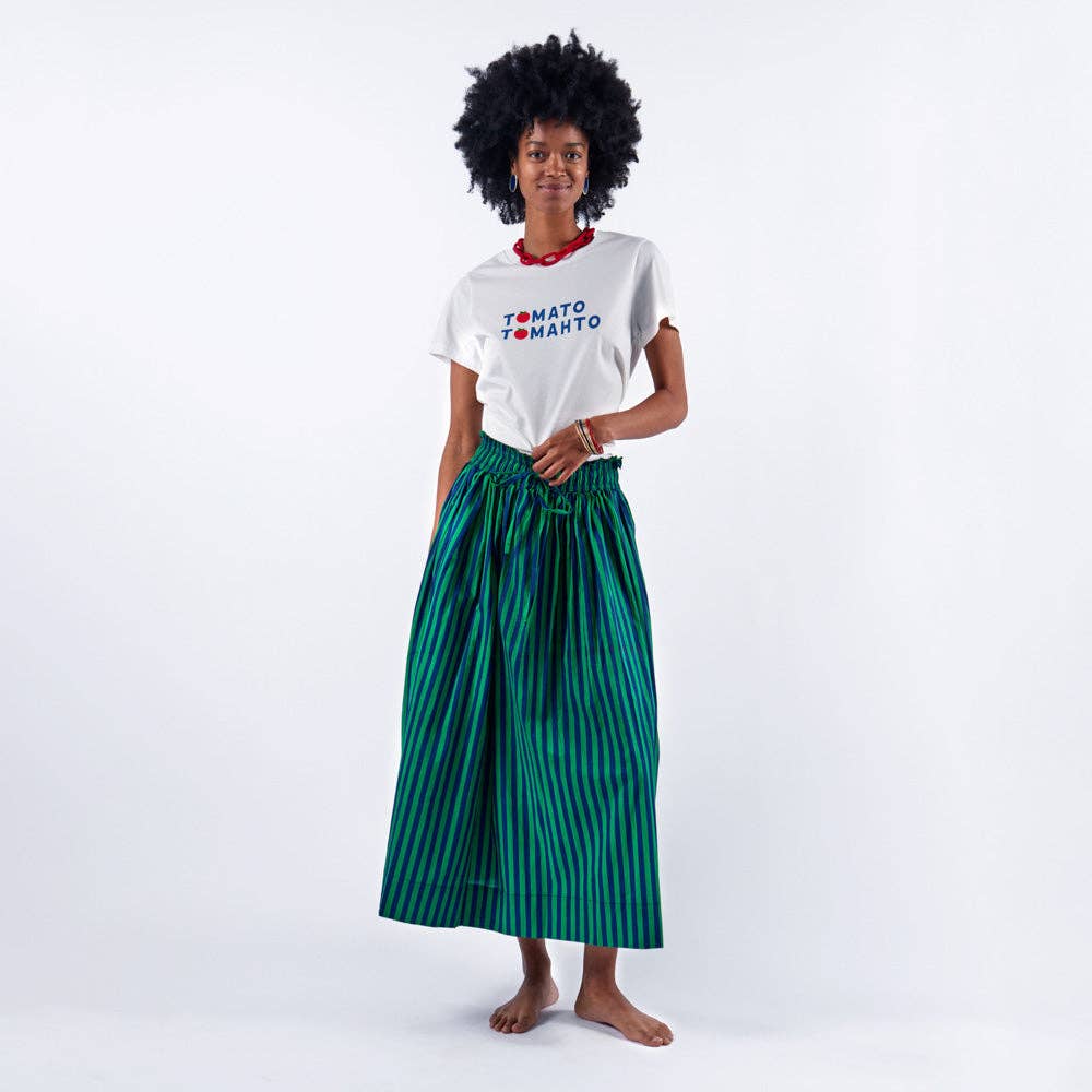 Keaton Stripe Skirt Navy and Kelly Green INK96