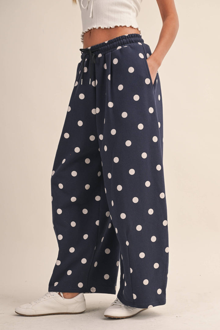 IP1506 POLKA DOT PRINTED BARREL CASUAL SWEATPANTS