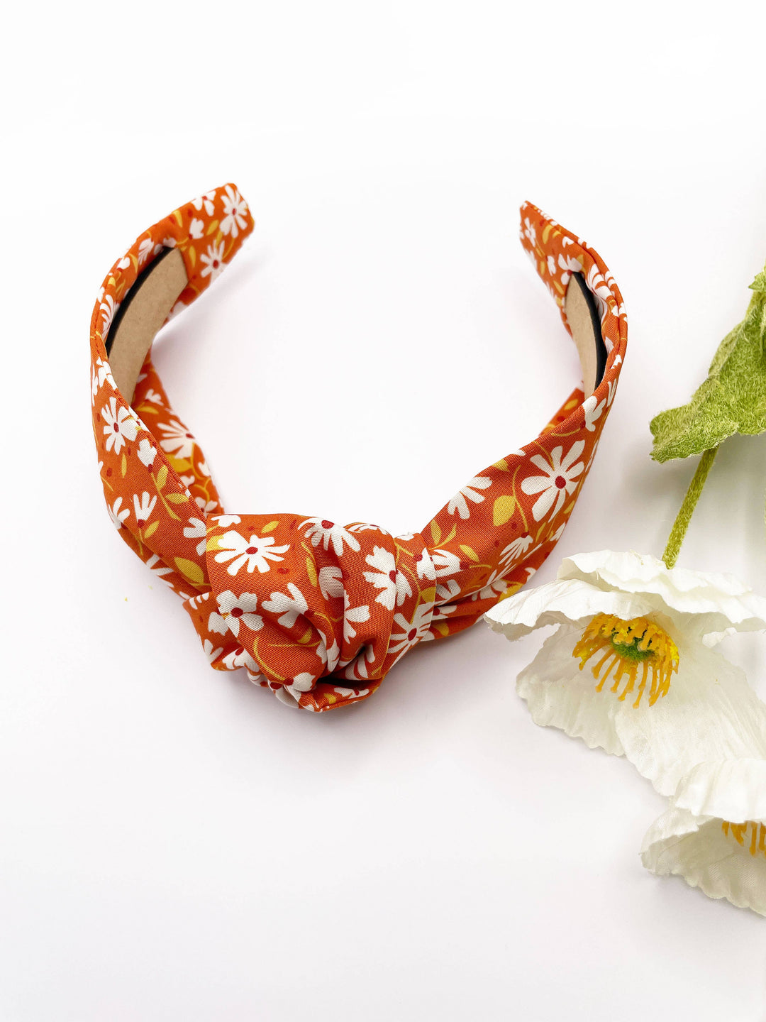 Rust Knotted Headbands With White Flowers, Womens Headbands