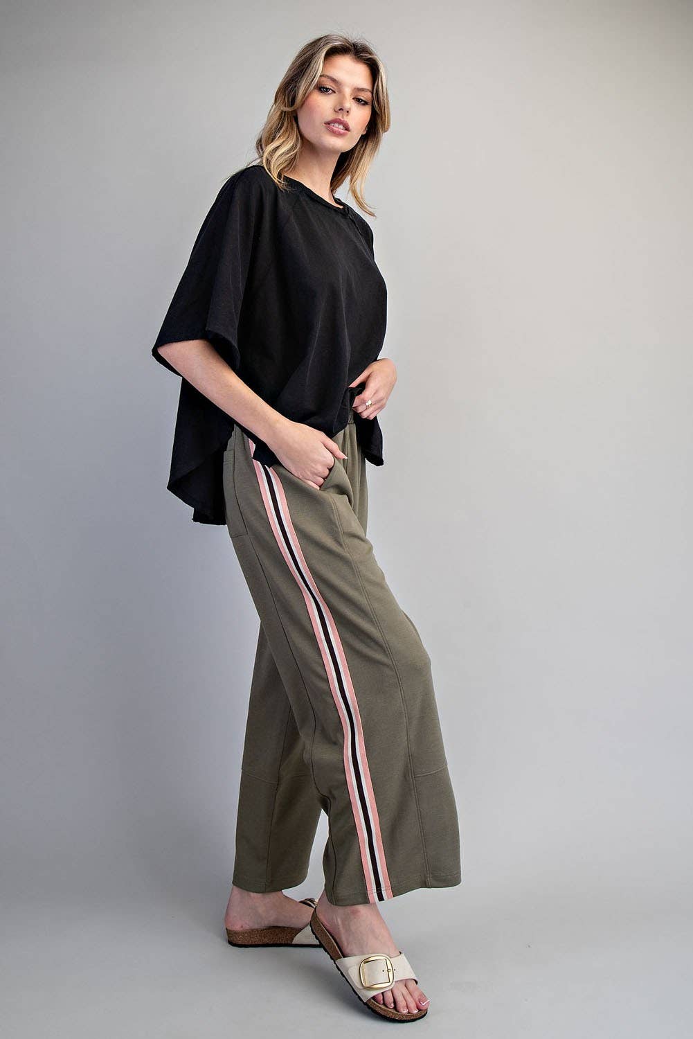 SIDE STRIPE ELASTIC WAIST SPORTY PANTS