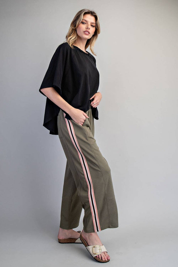 SIDE STRIPE ELASTIC WAIST SPORTY PANTS