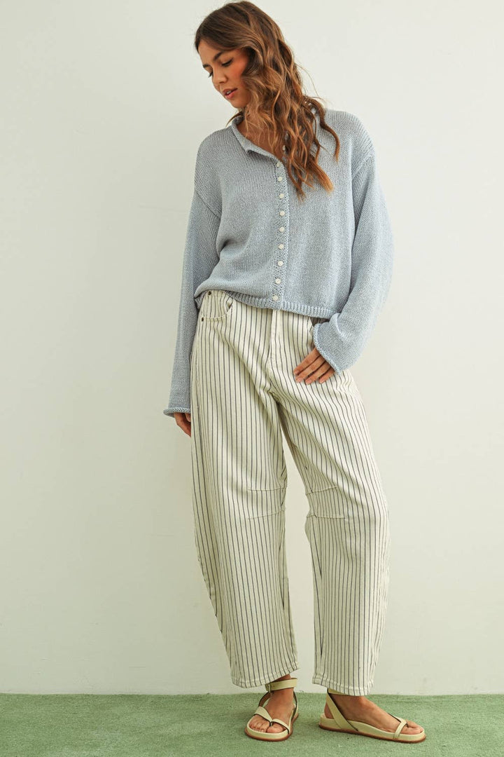 PINSTRIPED BARREL PANTS MM763