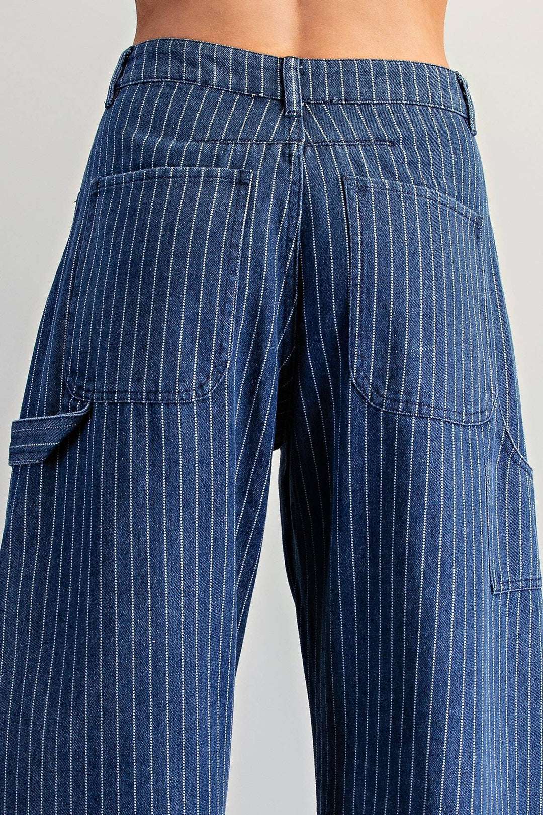 PL404 - STRIPED BARREL LEG CUFFED PANTS
