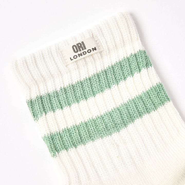 Windsor Stripe Crew Socks for Women in Matcha