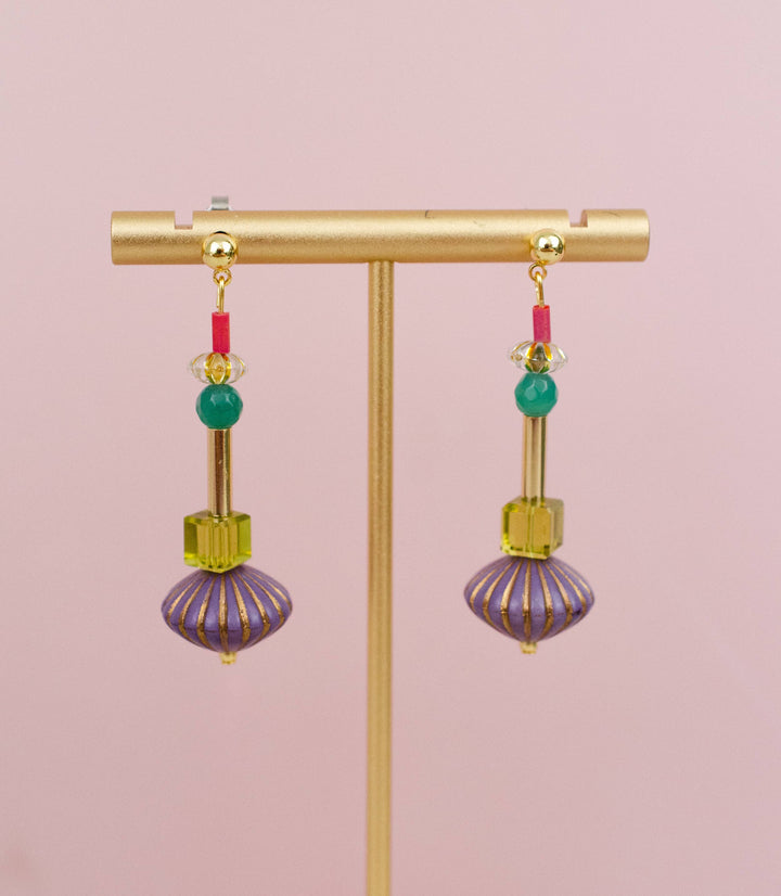 Purple Fluted Dangle Earrings JM107