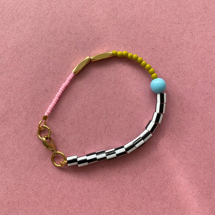 Colourful Beaded Dot Bracelet - Chartreuse and Pink LA16