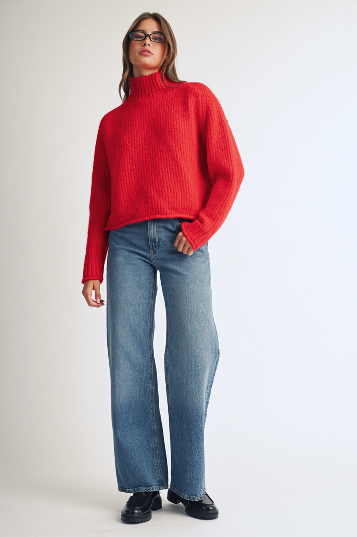 348K Soft Brushed Mock Neck Sweater