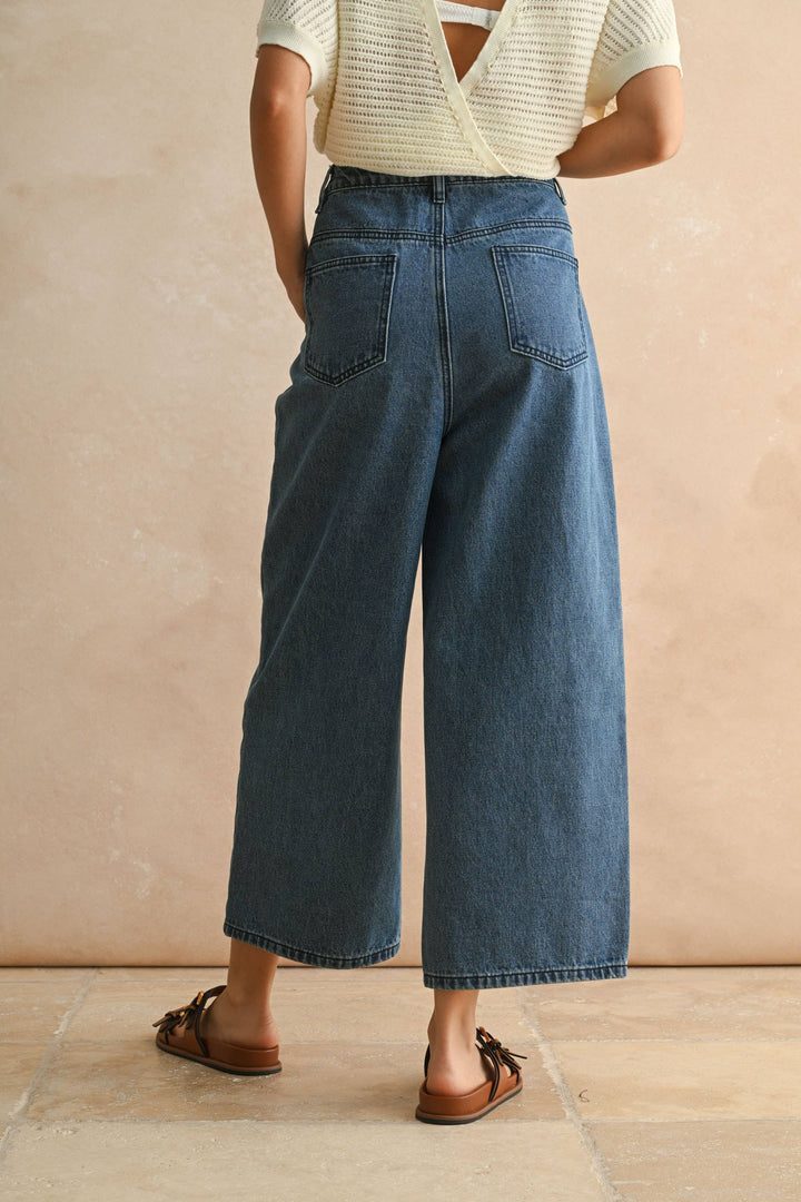 P1224   MINI PLEAT FRONT RELAXED DENIM PANTS
