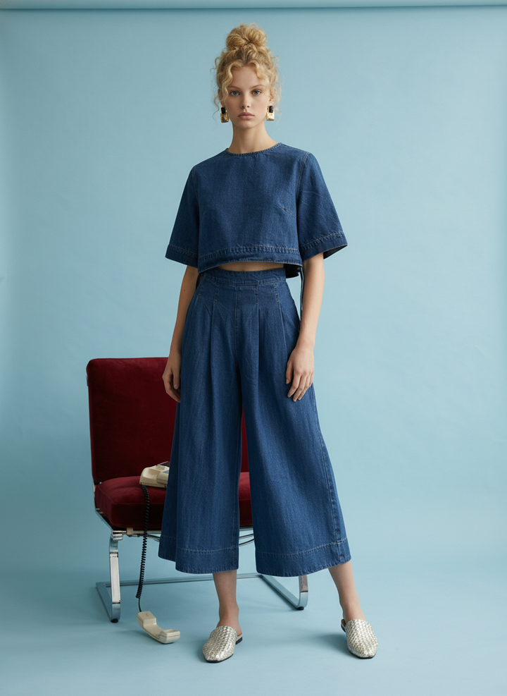 SOT1364 Denim Cropped Boxy Top HS234