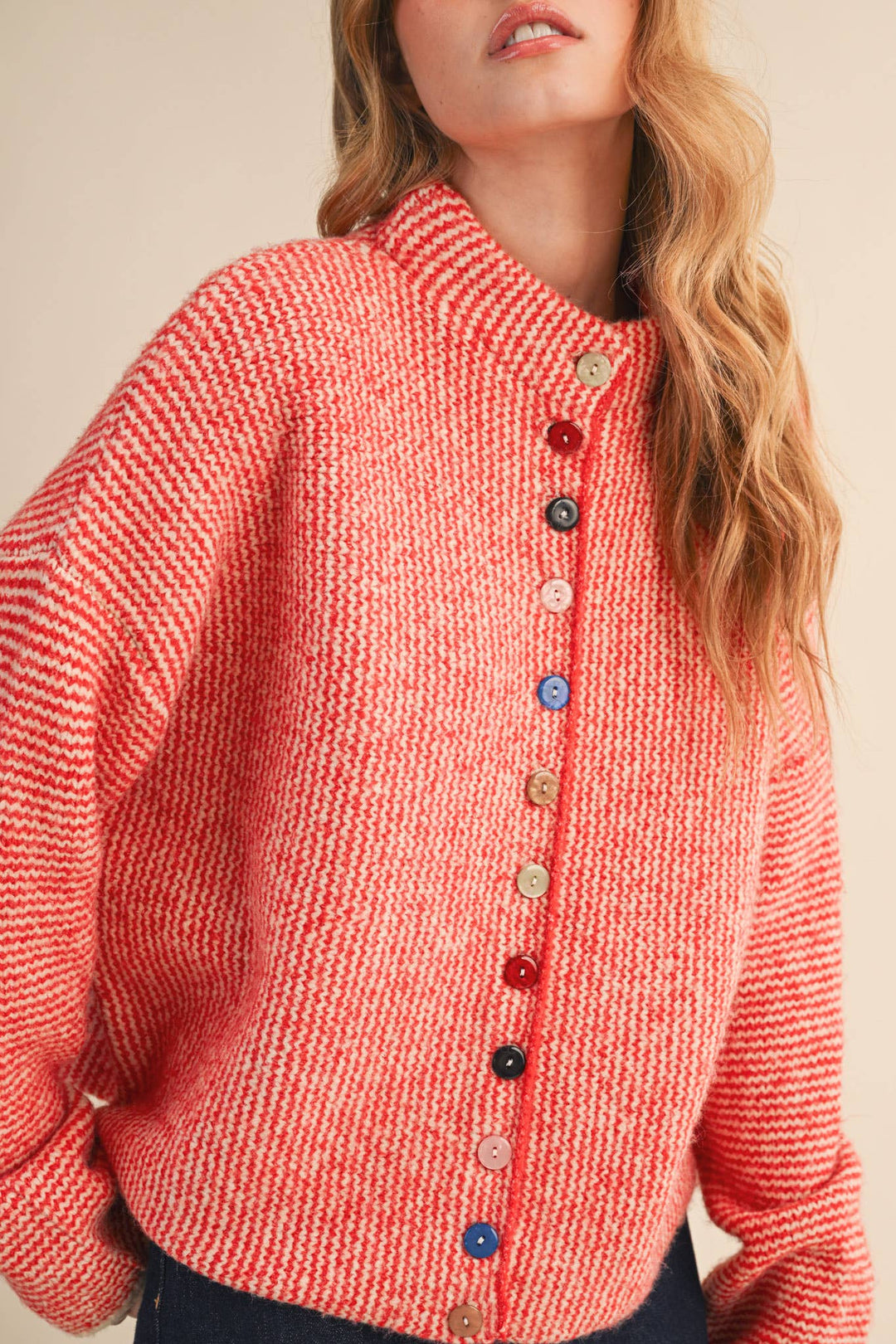 STRIPED SWEATER CARDIGAN WITH COLORFUL BUTTONS MS112