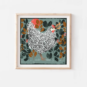 Hen square print 20x20 cm.