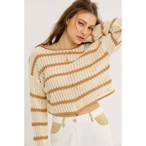 LAID BACK STAPLE STRIPE COTTON SWEATER WITH CONTRAST TRIM