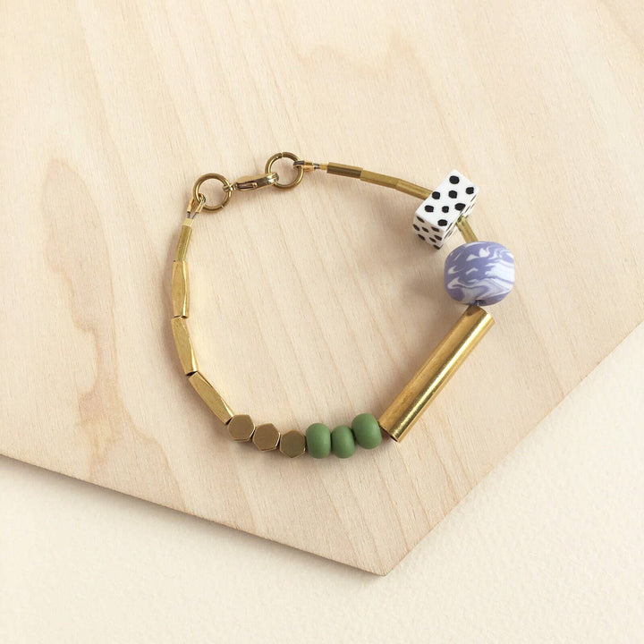 Marble and Brass Bracelet - Olive and Purple LAB47