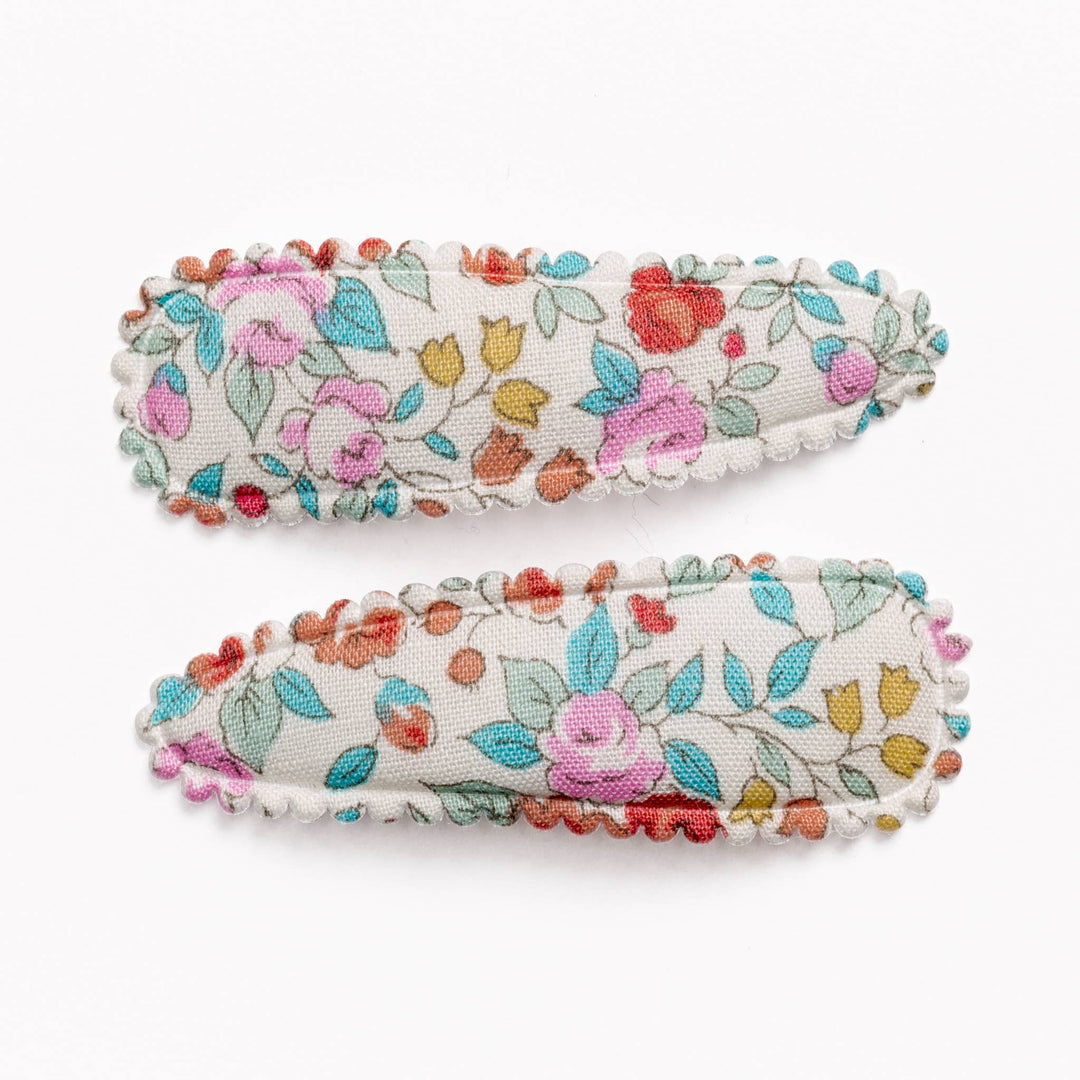 Red &amp; Teal Floral Fabric Hair Clips FC97