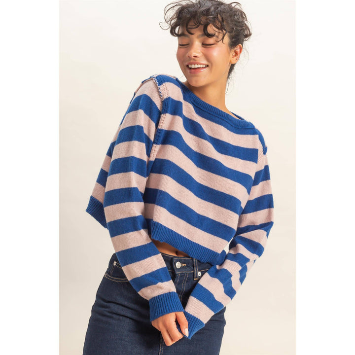 Relaxed Fit Striped Boat Neck Sweater  DS29