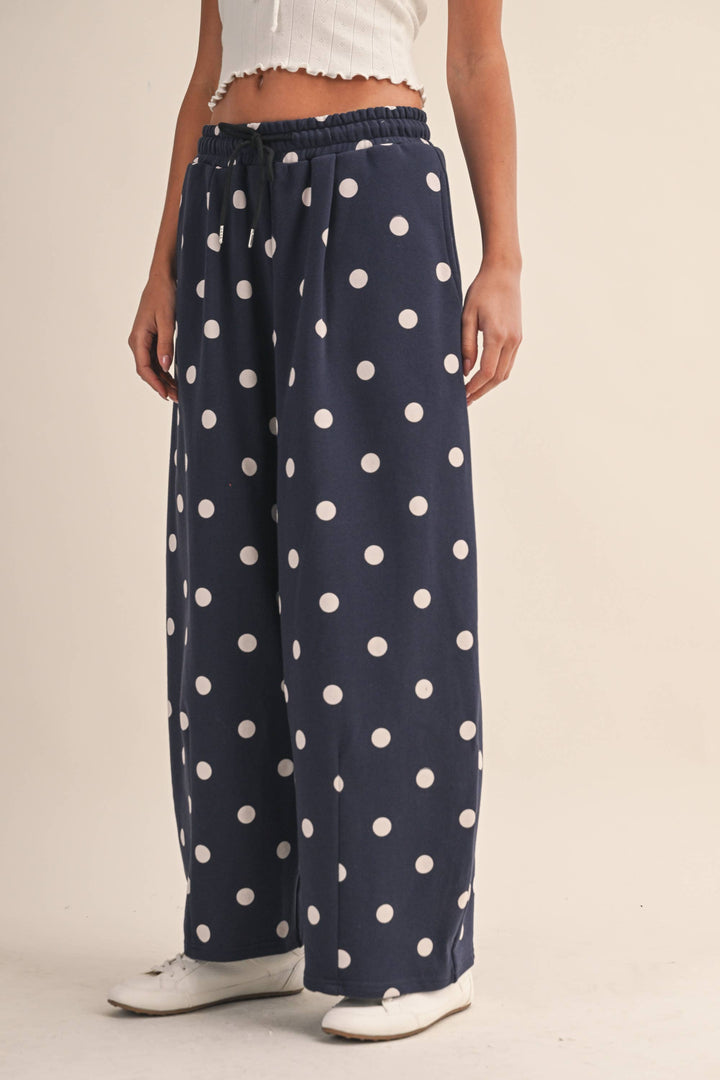IP1506 POLKA DOT PRINTED BARREL CASUAL SWEATPANTS