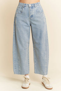 PATCH POCKET WIDE LEG CULOTTE DENIM BARREL PANTS