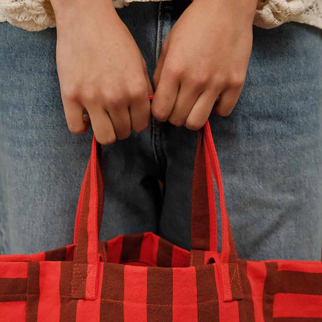 ELISABETH TOTE BAG STRIPES BROWN/ TOMATO