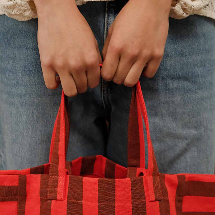 ELISABETH TOTE BAG STRIPES BROWN/ TOMATO