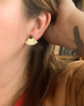Load image into Gallery viewer, Malachite Mini Pleat Jacket Earrings MS14