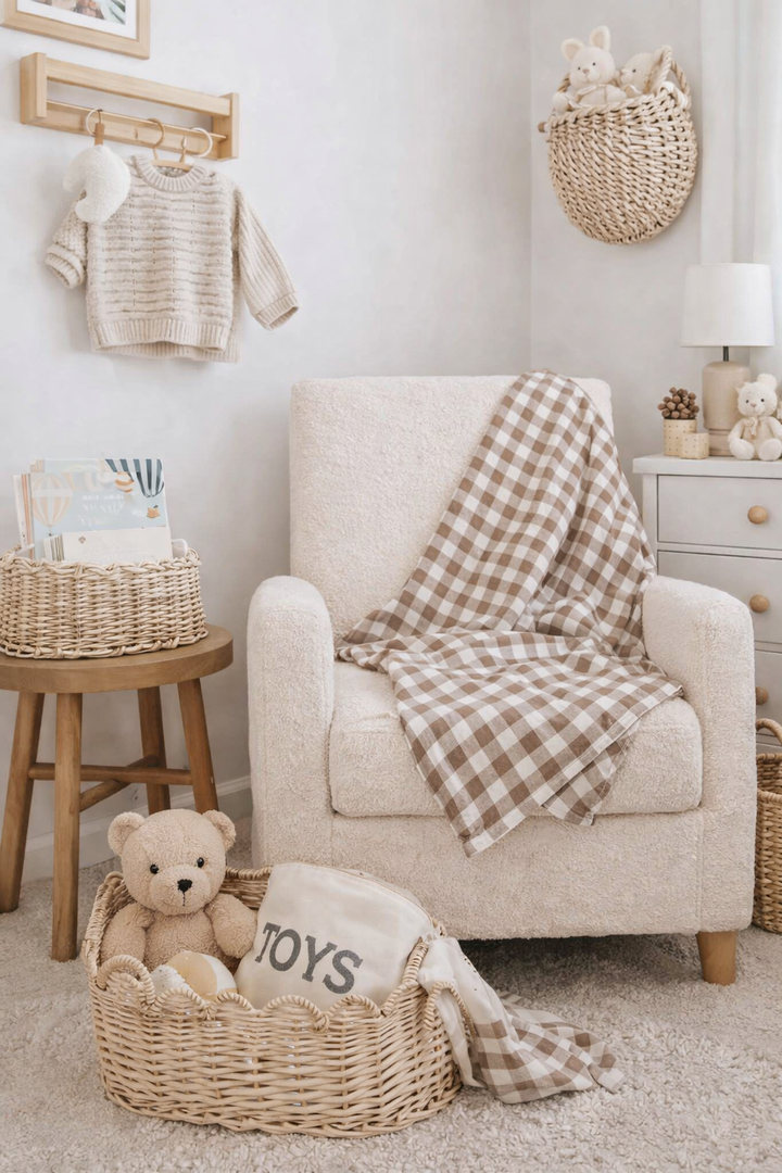 Bamboo Muslin Swaddle Blanket (Mocha Checkers)