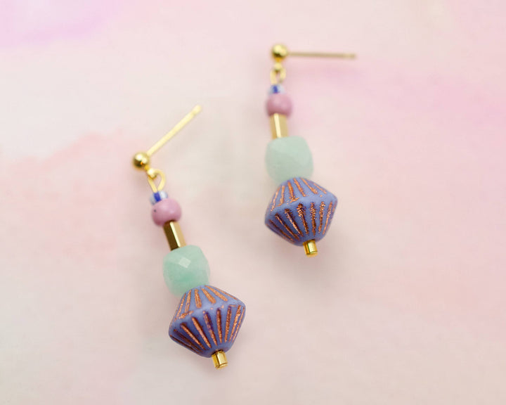 Blue and purple beaded dangle earrings JM133