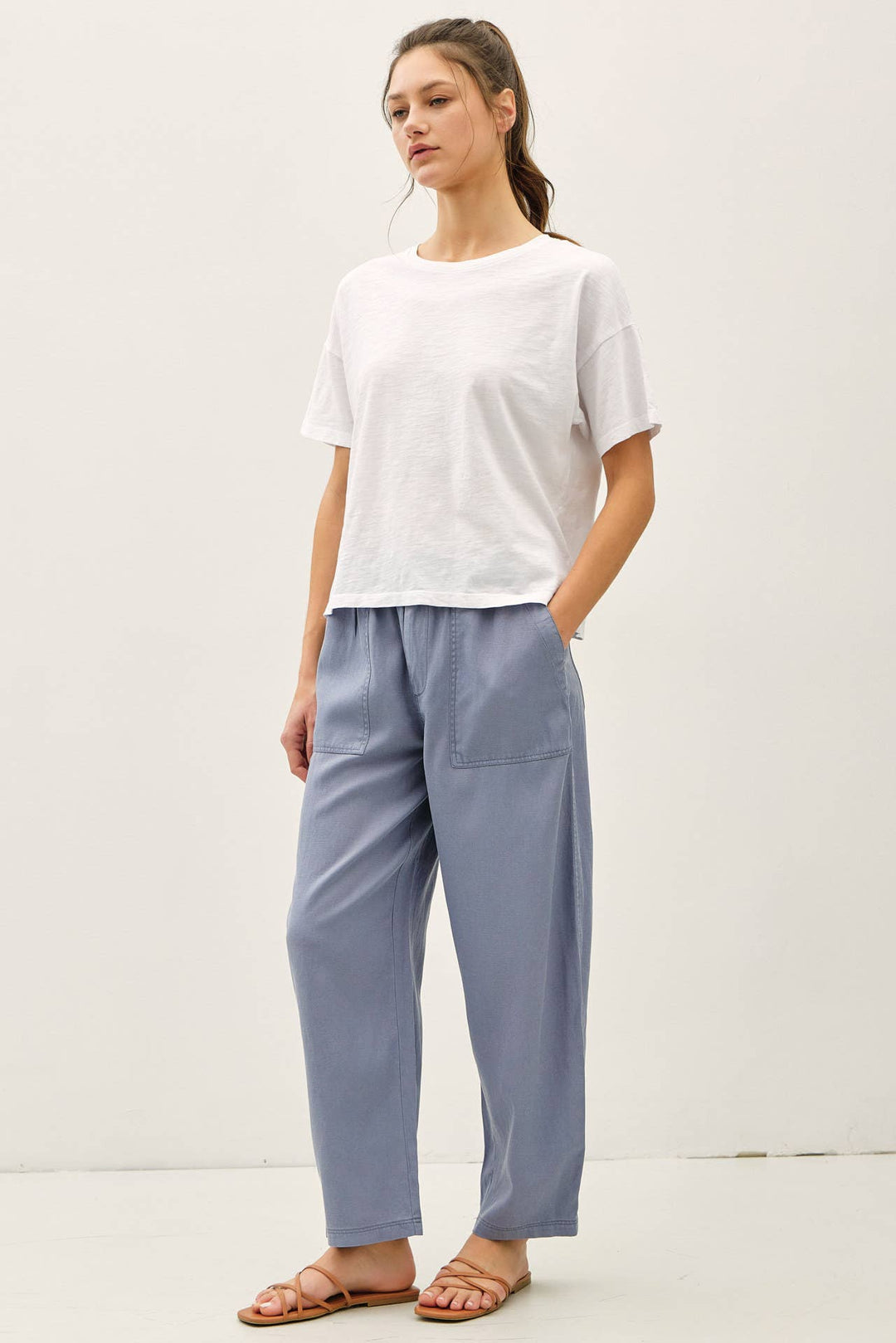 TENCEL LINEN BLEND BARREL TAPERED PANTS BC562