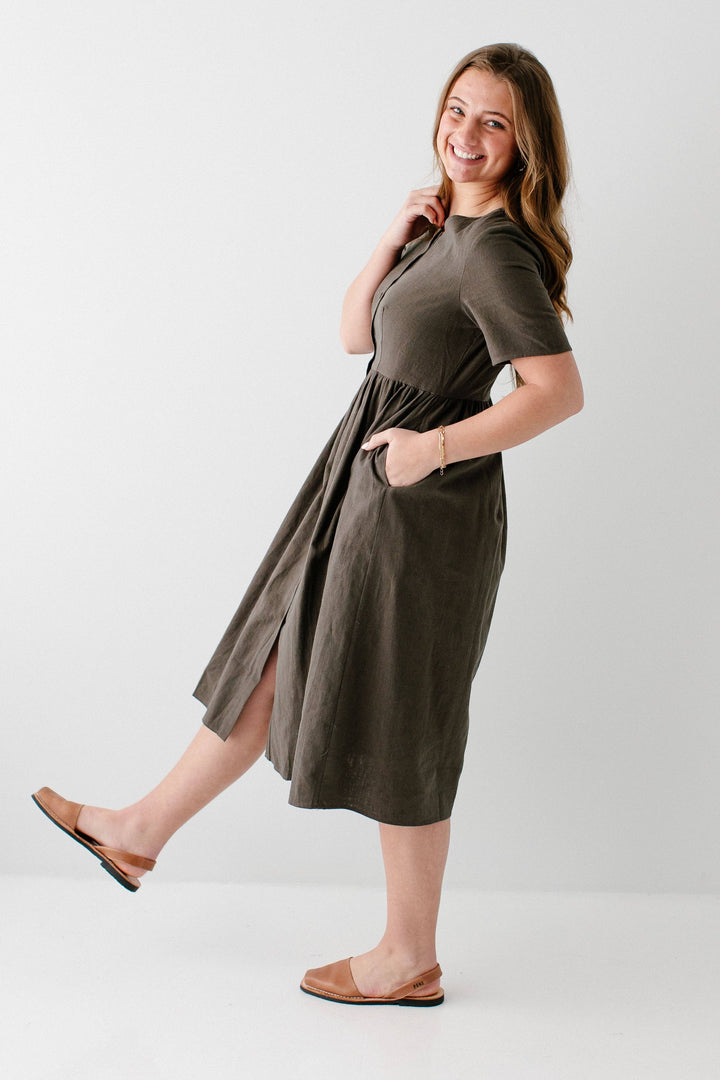 Adeline Button Down A-Line Midi Dress MSE23