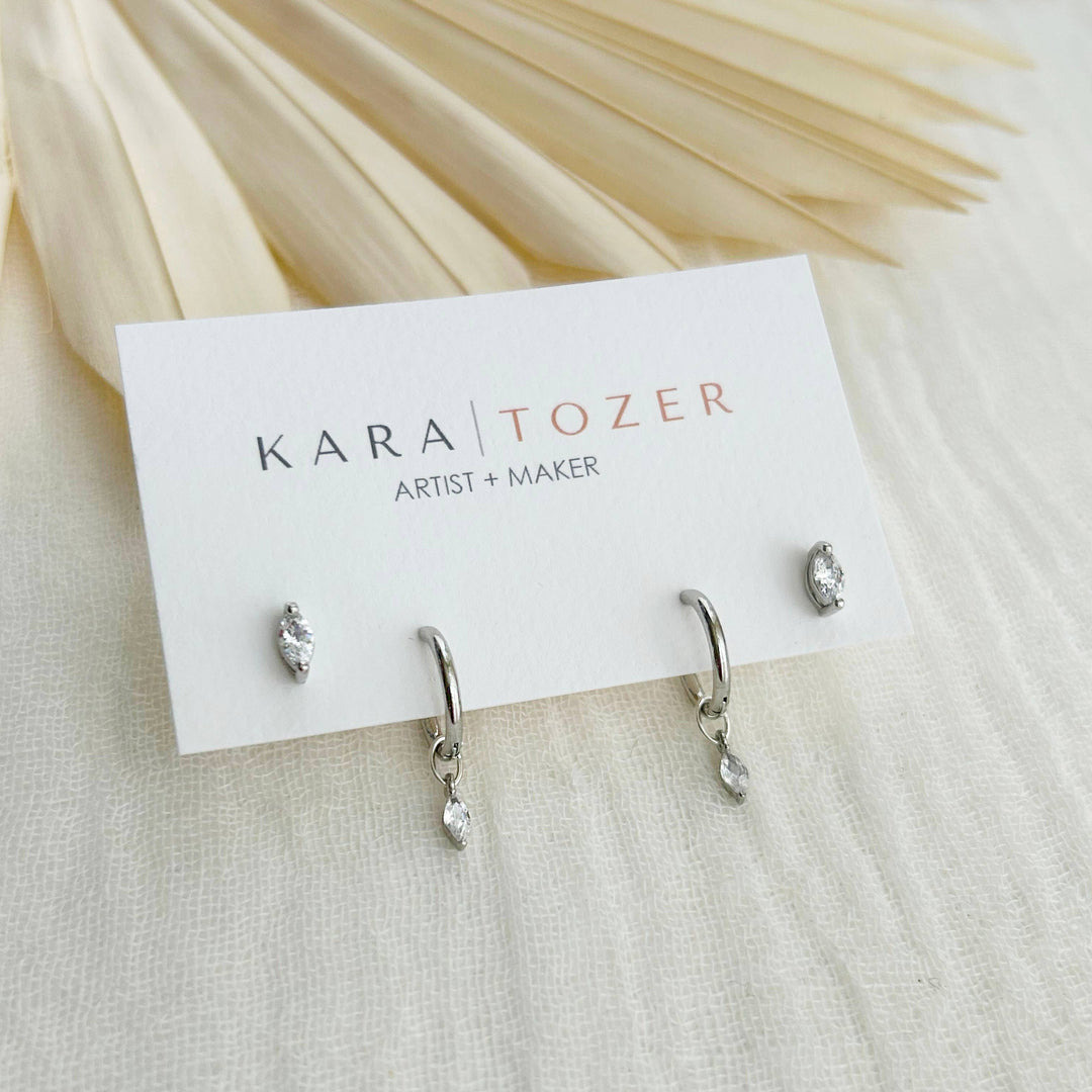 Silver Marquise Hoop Stacking Set 
