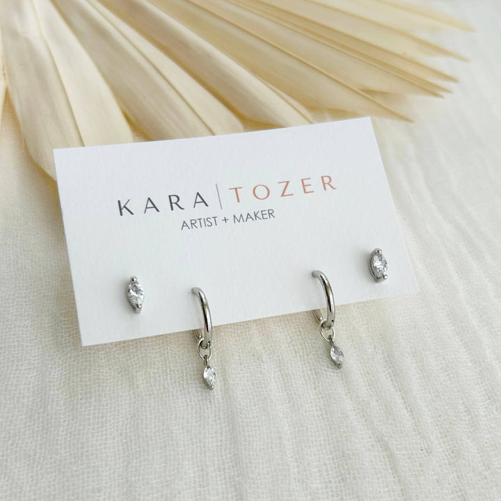 Silver Marquise Hoop Stacking Set 