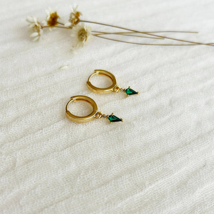 Dainty Emerald Charm Huggie Hoops KT17