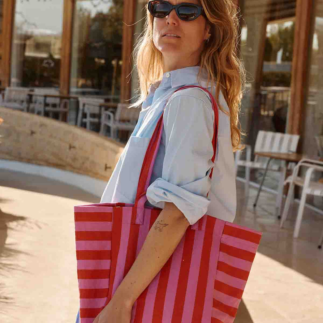 ELISABETH TOTE BAG STRIPES ORCHIDEE / TOMATO