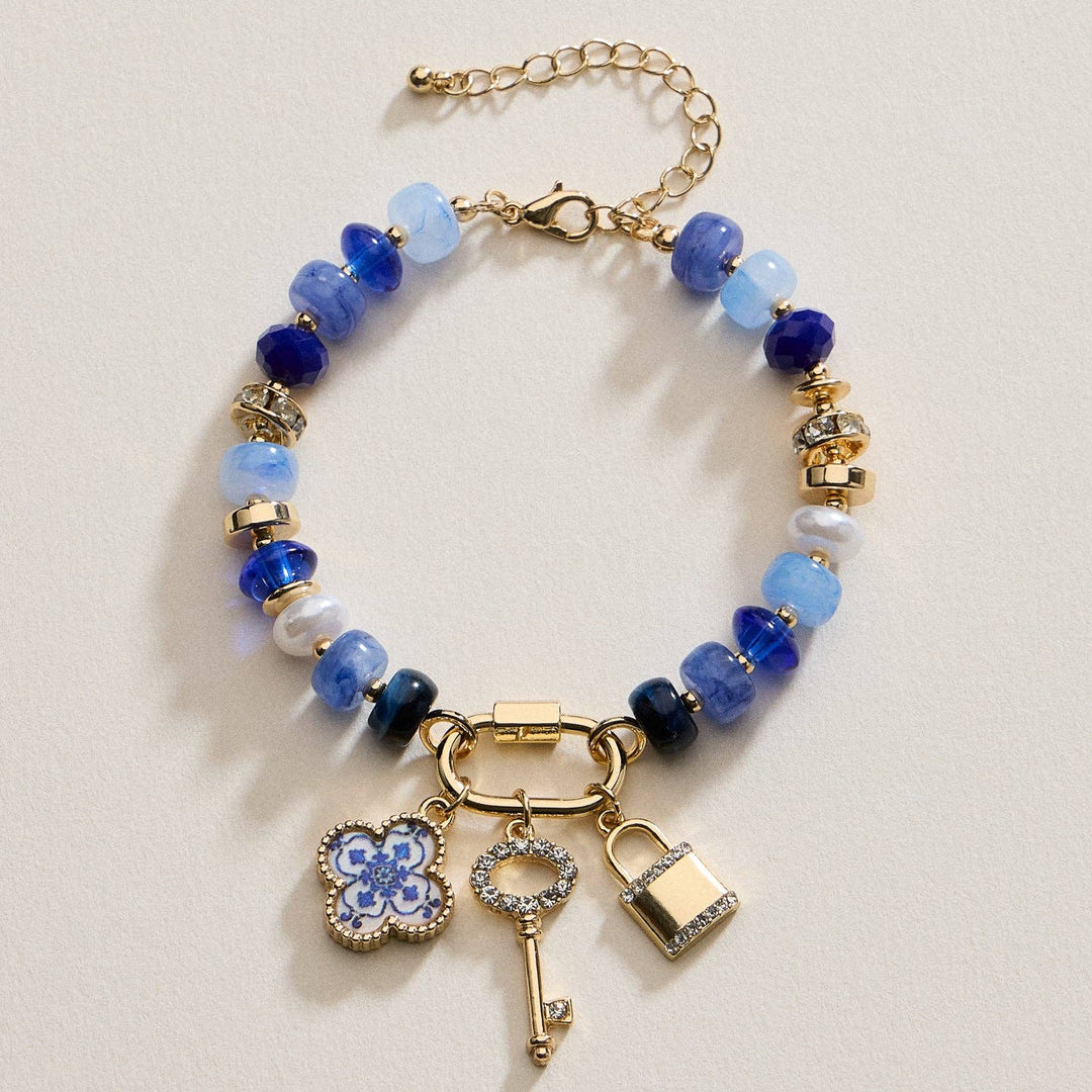 Colorful Beaded Charm Bracelet with Gold Trio Accent LLHB