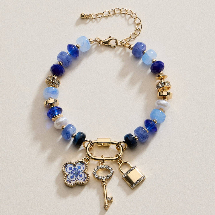 Colorful Beaded Charm Bracelet with Gold Trio Accent LLHB