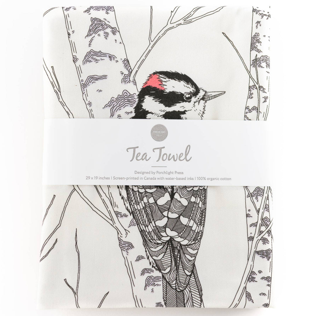 Downy Woodpecker Tea Towel - West Coast Birds PL03